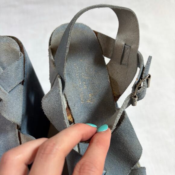 1970s Blue Leather Platform Heels Strappy Shoe 6" Heel Greek Leather by Alpi - Picture 11 of 12